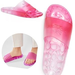COACH Red Pink Petunia Ombre Gradient UDELE Jelly Pool Slides Slip On Sandals
